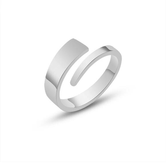 NEW 18K white gold plated geometric stackable open ring jewelry size 7 B22B - Picture 2 of 6